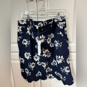 Skies Are Blue Floral Skirt in Dark Blue and White